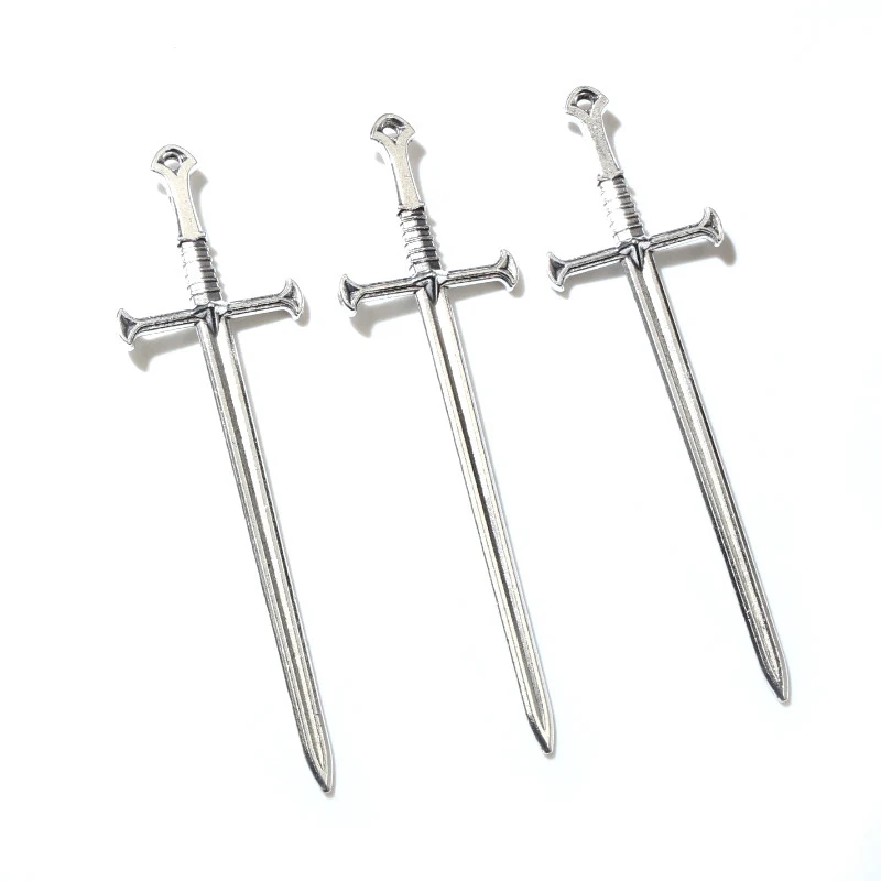 10pcs/lot Antique Silver Plated Sword Blade Charms Pedants DIY Jewelry Making Accessories for Necklace Craft Findings