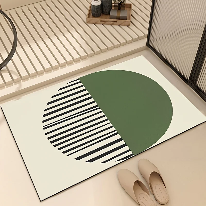 

Modern Bath Rug Non Slip Water Absorbent Soft Olive Green Half Circle Black White Stripe Patchwork Door Bathroom Laundry Room Mat Hand Washable Diatomaceous Earth Floor Rug Home Use Durable Quick Dry Bath Mat Decorative Entryway Use