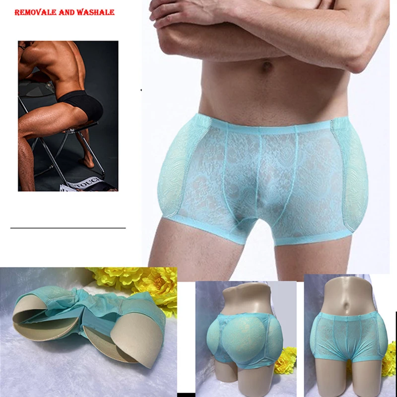 Men's Removable Fake Buttocks Body Shaper Boxer Briefs Butt Lifting Panties Sponge Butt Hip Enhancer Shorts with 4 pcs Pads