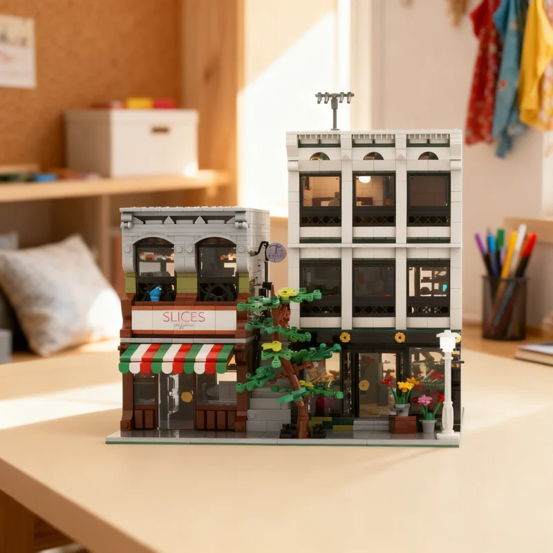 

2776pcs MOC Modular Pizzeria And Flower Streetscape Model Building Blocks Creative Display Gift Collectible Decor Kids Premium