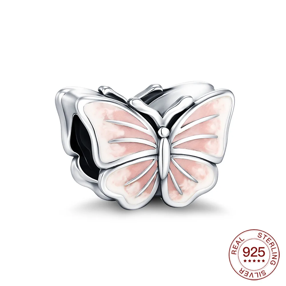 925 Sterling Silber Rosa Kirschblüten-Charms Naturanhänger Passend für Original-Armbänder DIY Schmuckherstellung für Frauen Geschenke