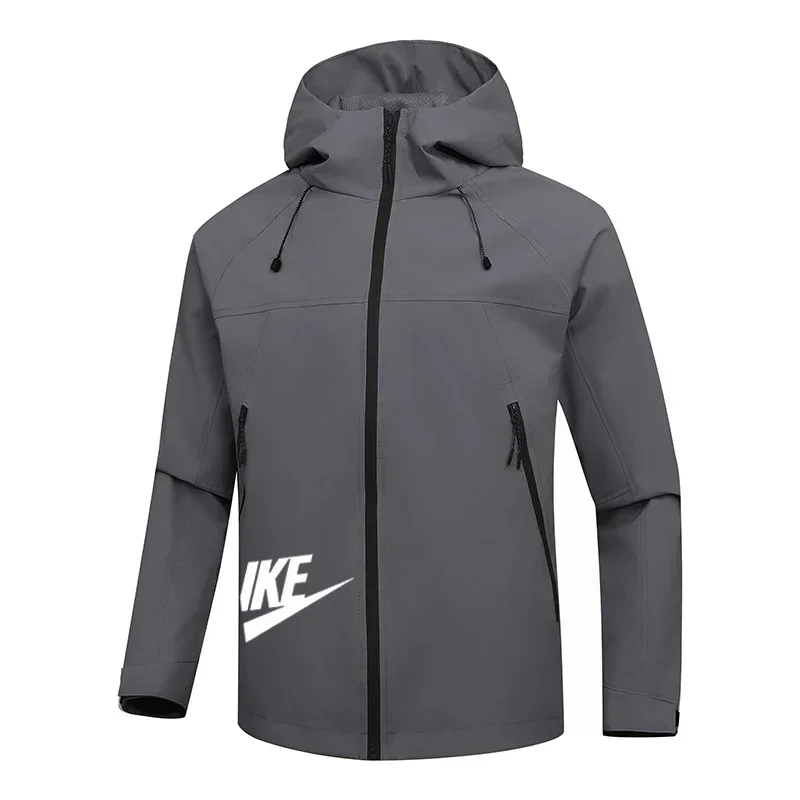Jaqueta com Capuz e Zíper para Homens, Estilo Primavera e Outono, À Prova de Vento e Resistente à Água, Solta e Fashion