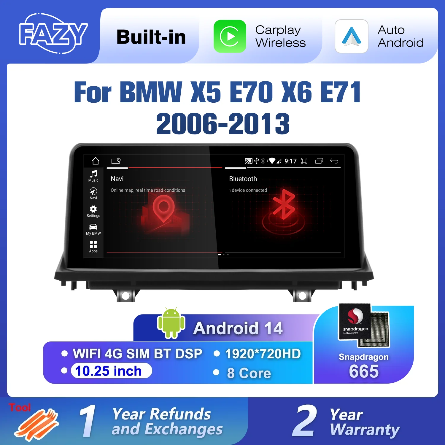 

Android 14 Qualcomm 8+256GB Android Auto Radio For BMW X5 E70 X6 E71 2006-2013 Wireless Carplay GPS Multimedia Player Stereo DSP