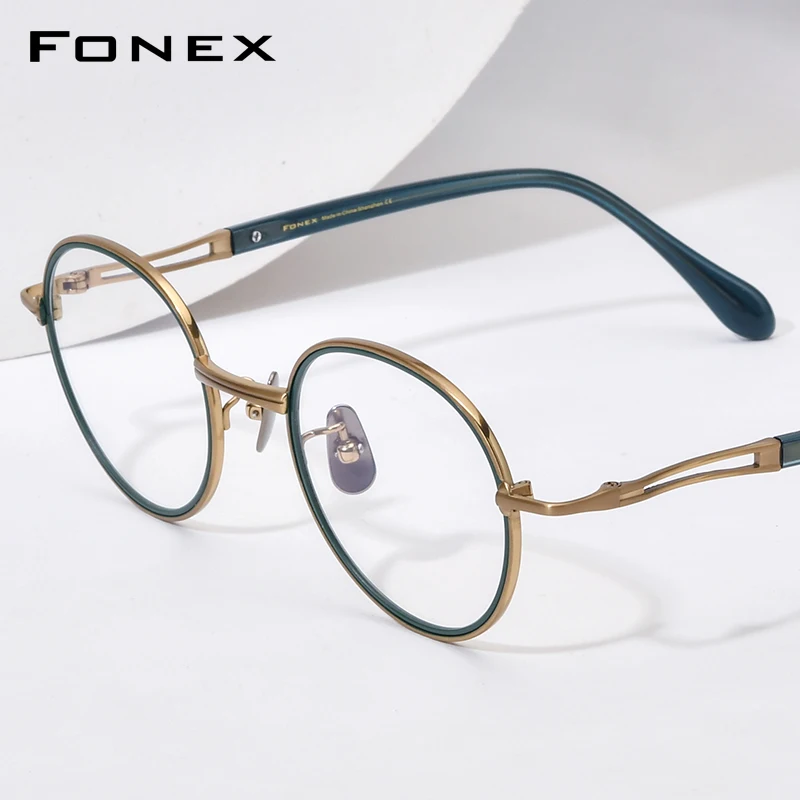 FONEX Titanium Eyeglasses Frame Women Trendy Brand Design Retro Round Glasses Men Vintage Japanese Ultralight Eyewear Methone