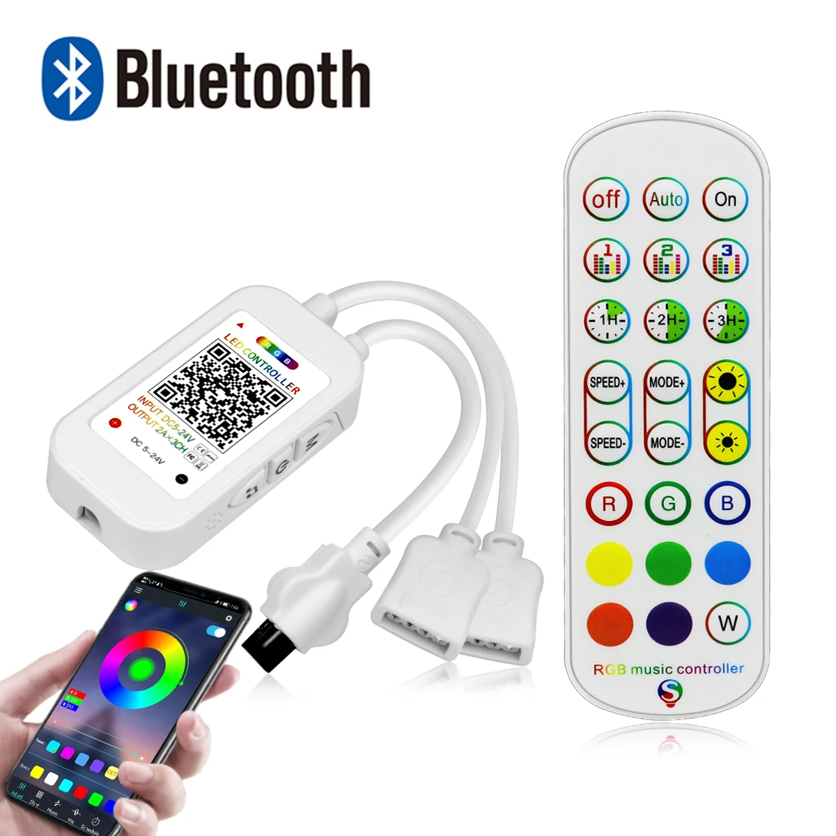 DC12V-24V 4 Pin Bluetooth APP RGB controller,1 to 1 or 1 to 2 RGB LED Controller With APP and Remote control For RGB LED strip