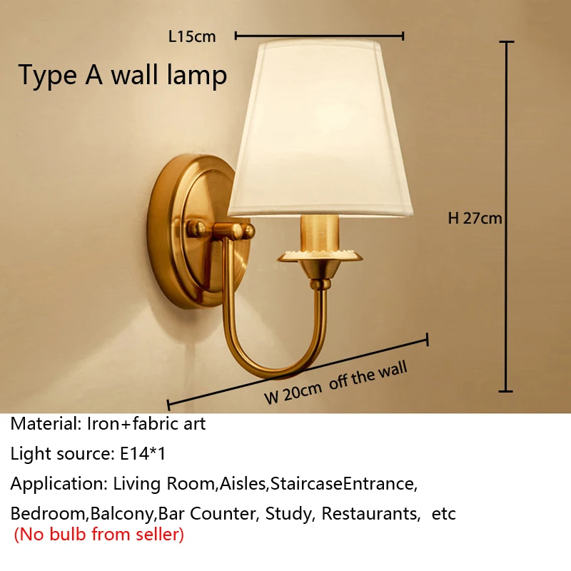 American Iron Wall Lamp Mirror Headlight European Bedroom Living Room Corridor Cloth Wall Lamp Electroplated E14 Wall Lamp