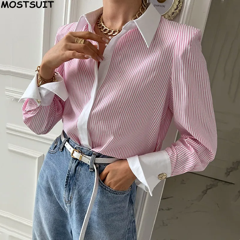 

Korean Striped Shirt For Women Casual Loose Fashion Chic Workwear Tops 2024 Autumn Long Sleeve Office Ladies Shirts Blusas Mujer