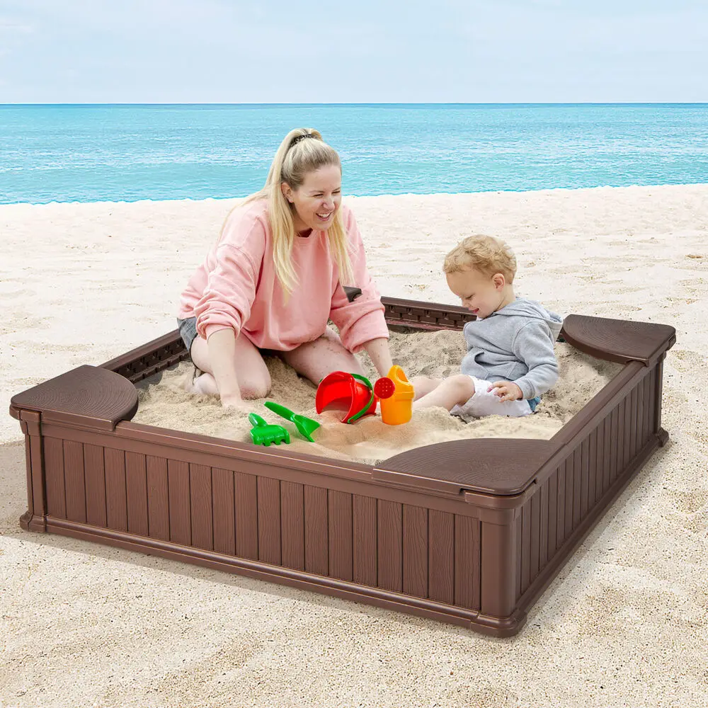 Babyjoy صندوق رمل للأطفال في الهواء الطلق 48.5 "x 48.5" x 12.5 "رمل كبير HDPE مع غطاء أكسفورد