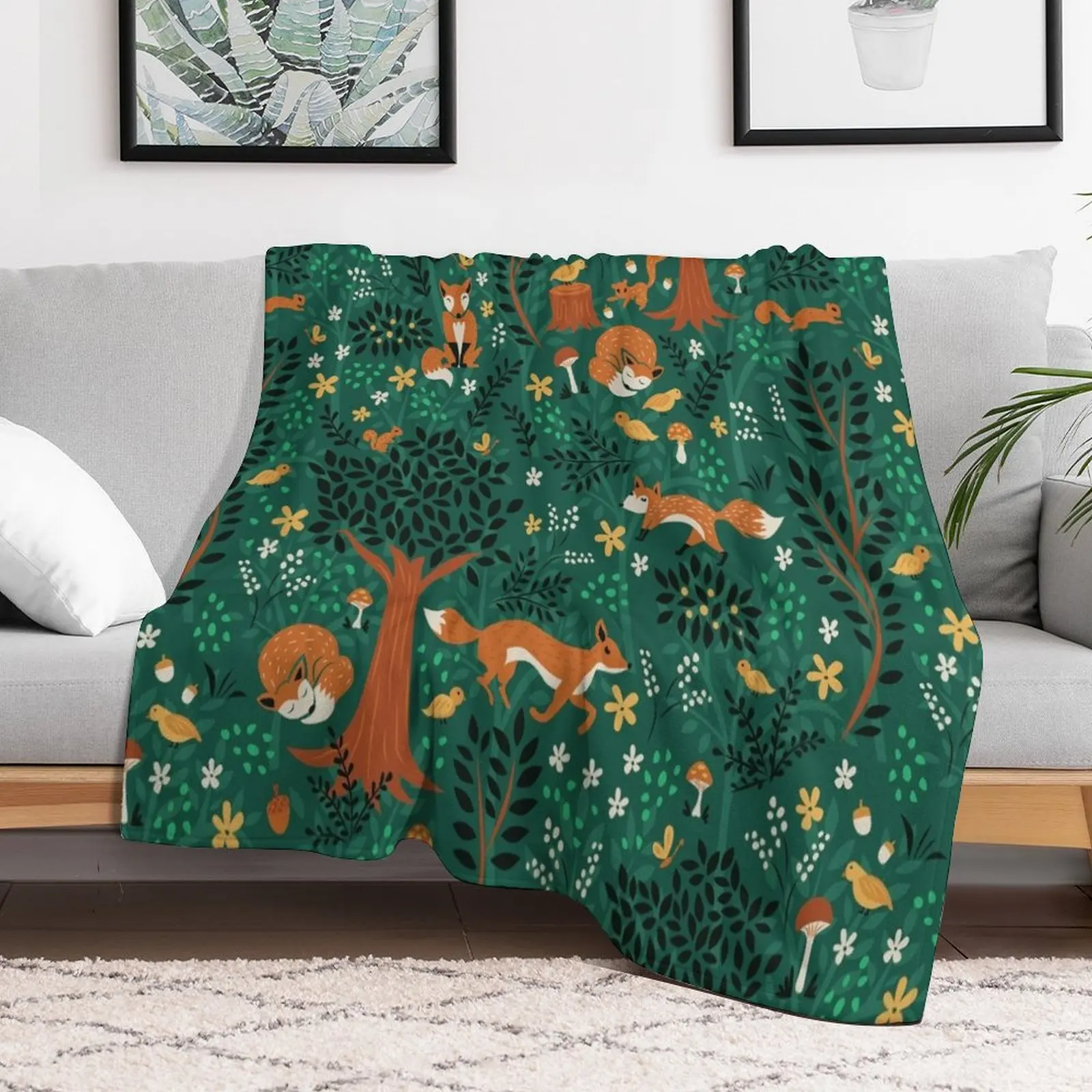 Foxes Playing in the Emerald Forest Throw Blanket Thermals For Travel Plaid Blankets