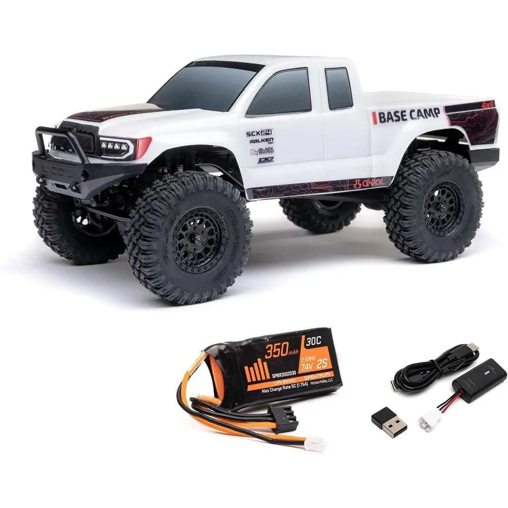 

1/24 Scale SCX24 Base Camp 4x4 Rock Crawler Brushed RTR RC Truck - White, Complete with Everything Needed to Run