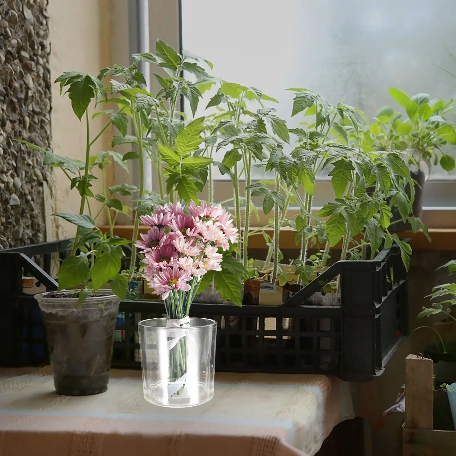 

Glass Vase Cylinder Style Transparent Container for Flowers Or Candles Modern Minimalist Decor for Living Room Bedroom