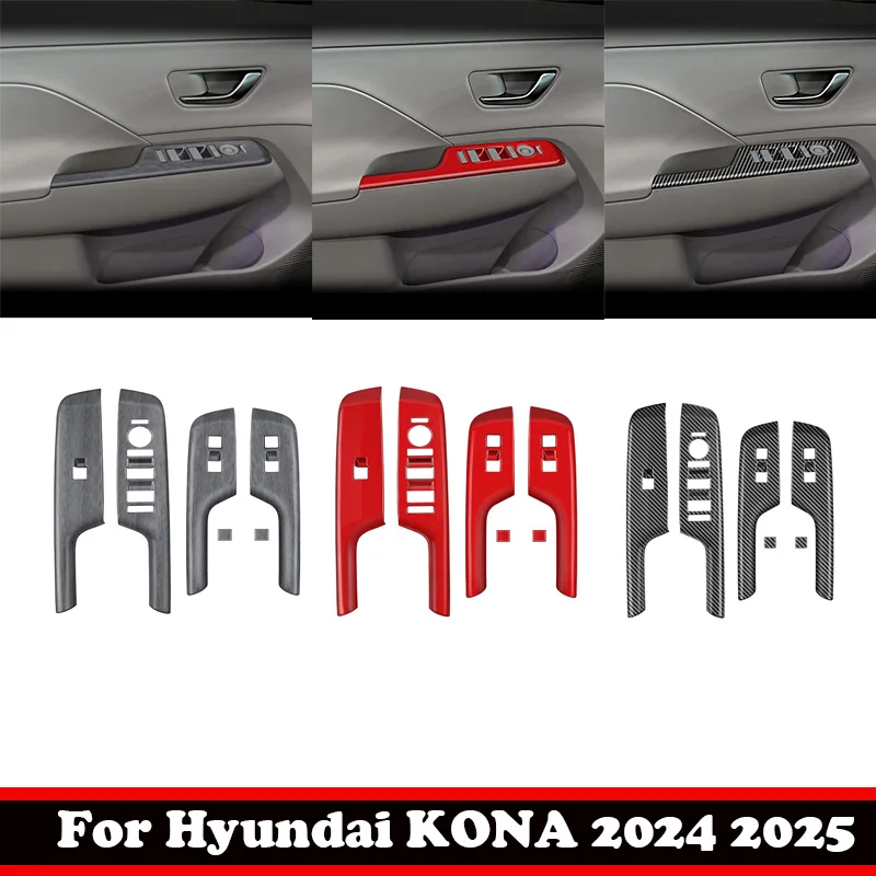 

For Hyundai KONA 2024 2025 ABS carbonfiber Interior Accessories Door Armrest Window lift Switch Glass control panle Cover Trim