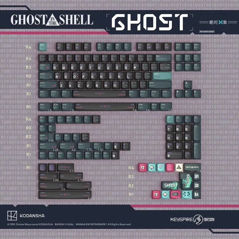 NEW Keyspire Ghost Shell PBT Dye Sub Keycaps Set 130 Keys Smile Profile Retro Anime Comic Custom for MX Mechanical Keyboard