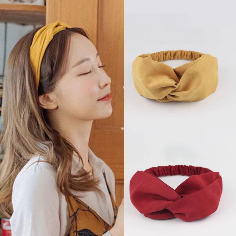 Kreuz-Turban, solide Stirnbänder für Frauen, gedreht geknotet, Boho-Wildleder-Haarbänder für Mädchen, süße Schleife, Headwrap, Vintage-Haar-Accessoires