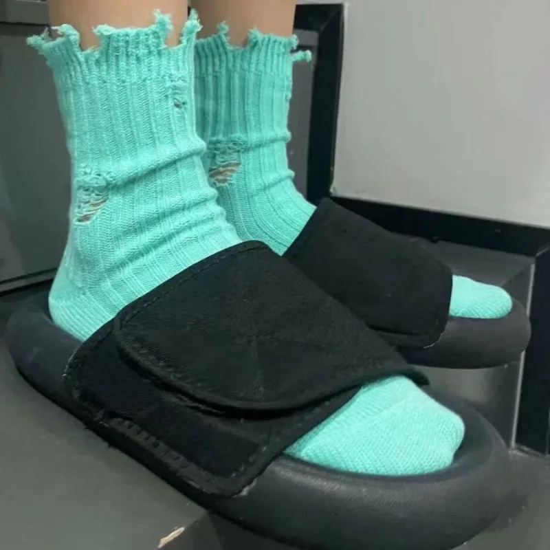 

Ins Punk Hole Women Long Socks Solid Color Beggar Sock Sweat-absorbing Breathable Cotton Socks Hiphop Harajuku Mid Tube Sock 양말