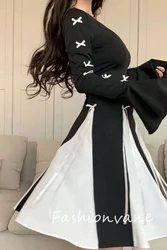 Fashionvane 2024 Customized Saudi Arabia Women A-Line Round Neck Long Sleeves Prom Dress Tea Length Evening Party Dress