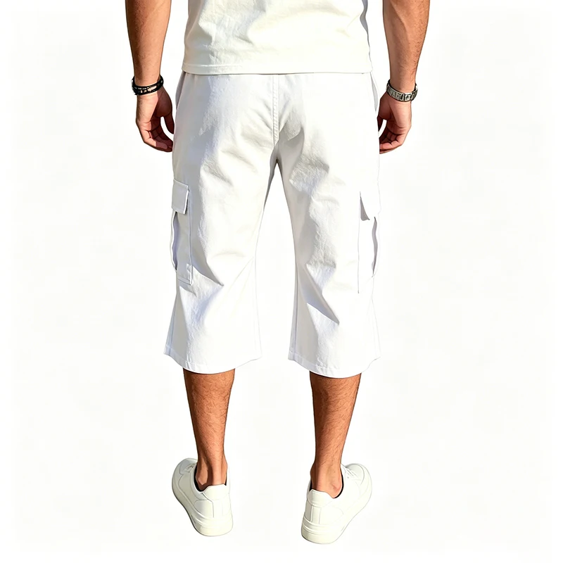 2026 New Men Multi Pocket Cargo Capri Shorts Loose Fit Daily Street Travel Outdoor Casual Drawstring Waist Cropped Short Pants view 3