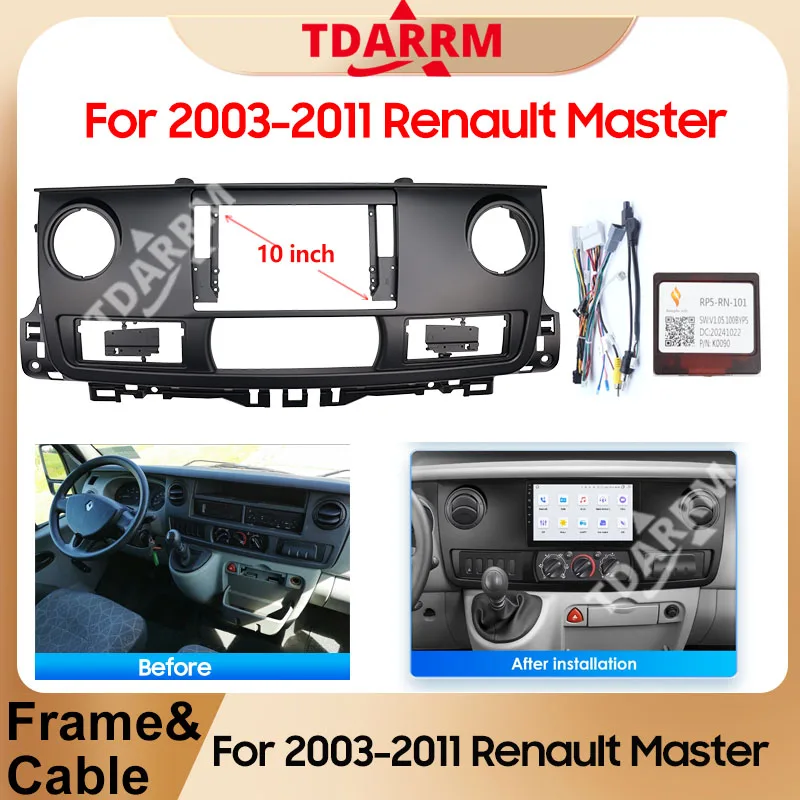 Moldura de Áudio para Rádio Automotivo de 10 Polegadas para Renault Master 2003-2011, Painel de Navegação, Moldura para DVD Automotivo, Caixa Canbus e Kit de Chicote de Cabos