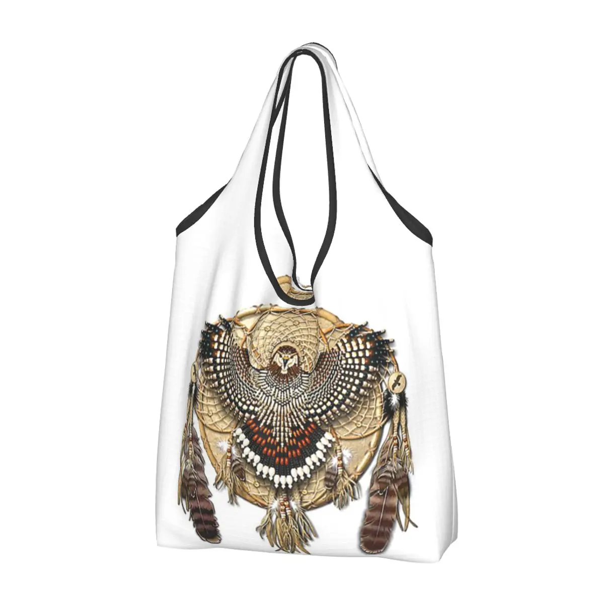 Native Mandala Owl American Portable Tote Shopping Bags Foldable Shopper Bag Grocery Handbag Shoulder Bag