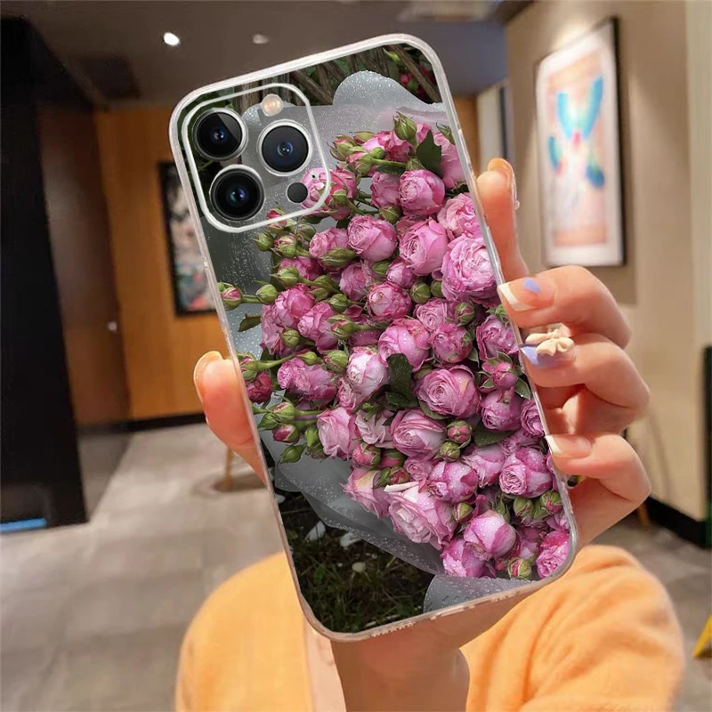 Pink Peony Rose Flower Phone Case For iphone 16 15 14 Pro Max 16 15 14 13 12 Pro 15Plus iphone 11