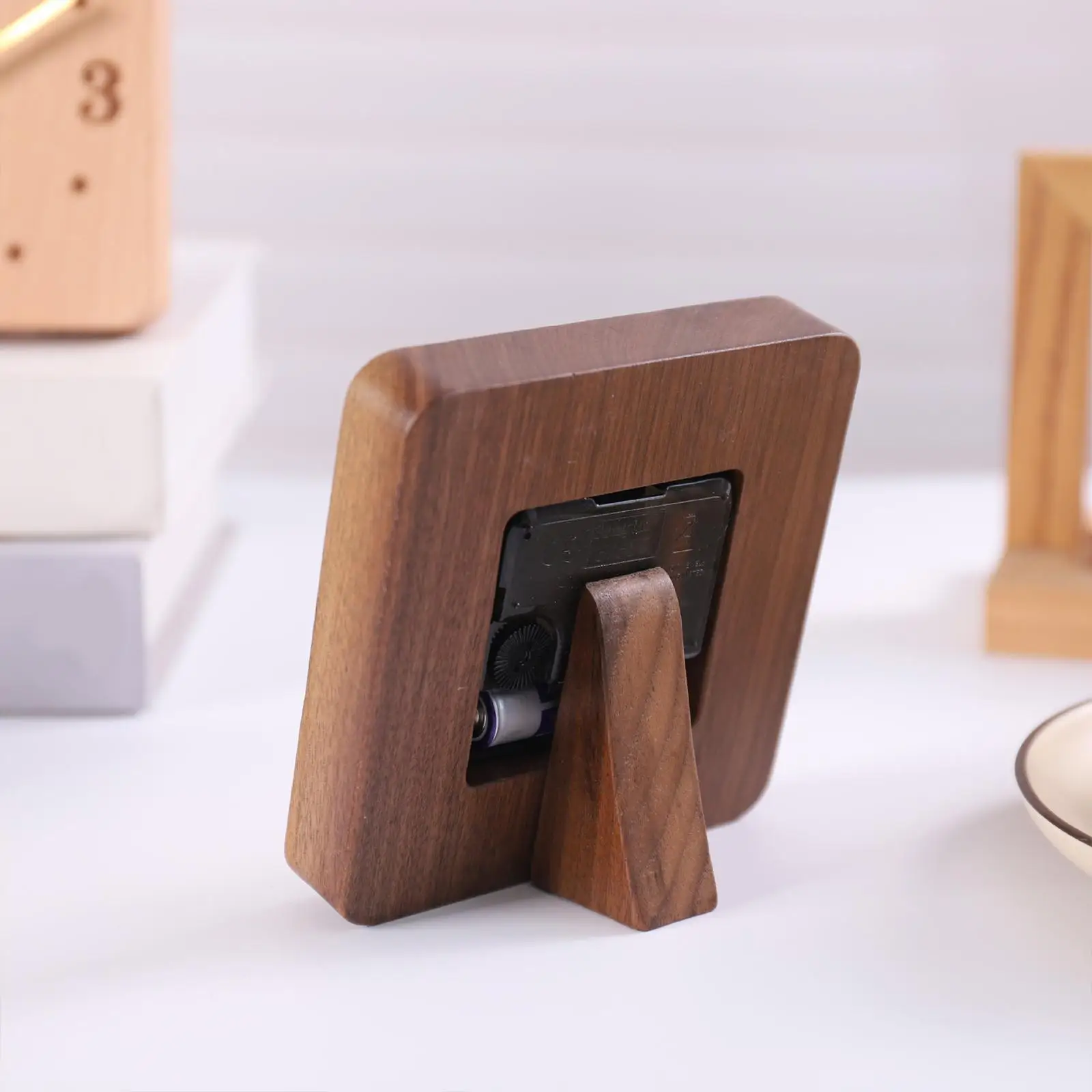 Modern Minimalist Wood Desk Clock Square Small Table Clock Quiet for Bedroom Living Room Home Office Decor