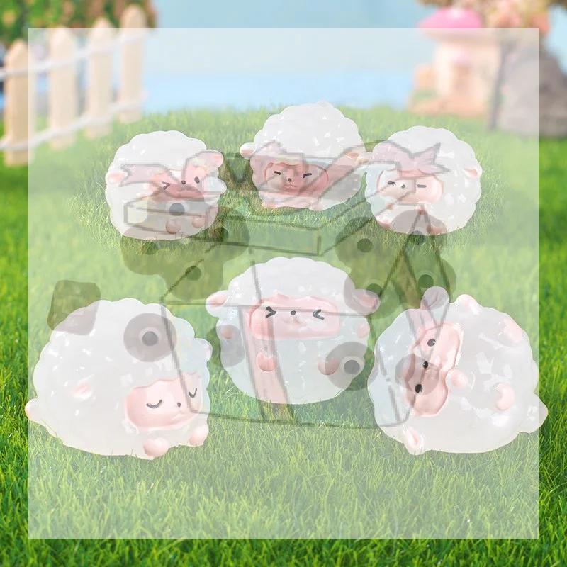 【CC】6Pcs Glow In The Dark Mini Resin Sheep Night Light Effect Micro Landscape Accessories Fairy Garden Decorations