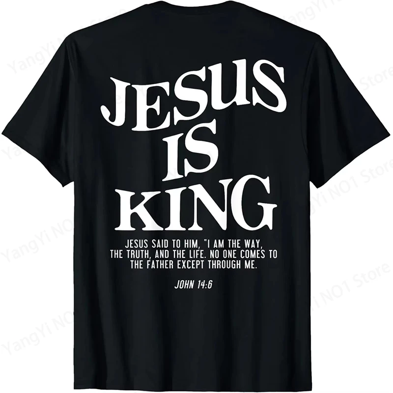 Christian Jesus Is King Design Crown T-Shirt Street Casual Couple Clothes T Shirts for Men Camisetas Streetwear