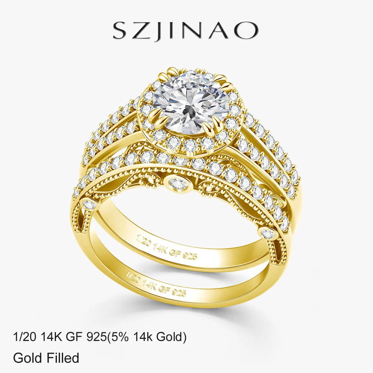 14K Gold Filled 2CT Round Moissanite Ring Set D VVS1 Stackable Diamond Rings for Women  Bridal Engagement Jewelry Gifts GRA