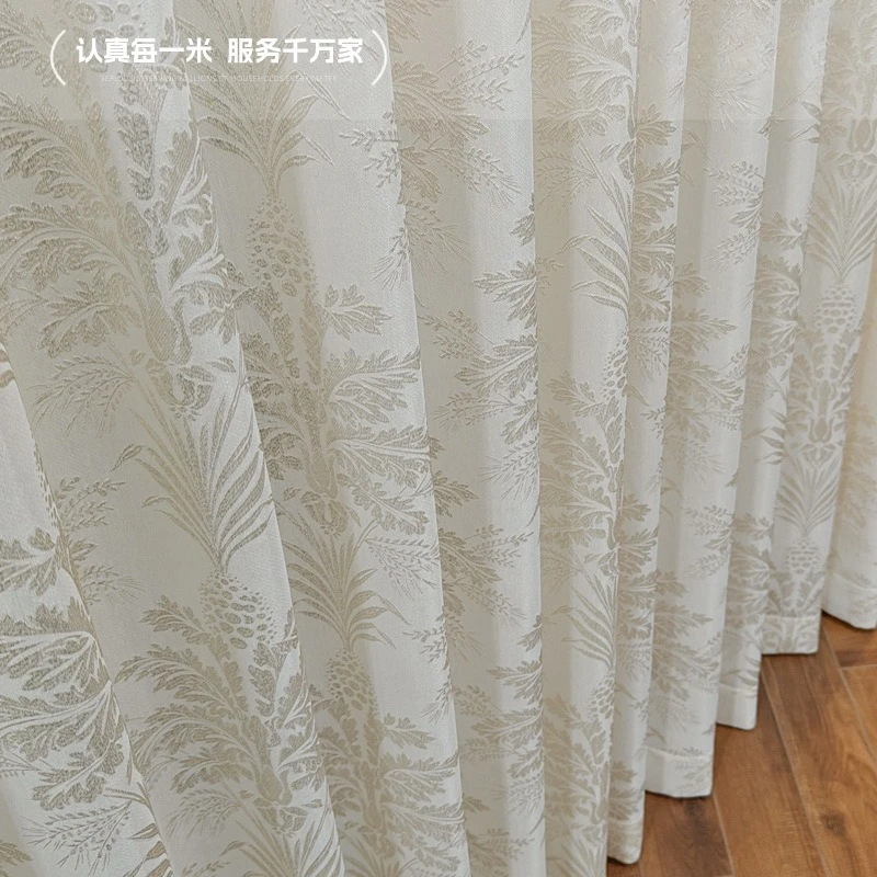 French Relief Jacquard Sheer Curtain, Semi Opaque Romantic High-end Window Yarn for Living Room Bedroom
