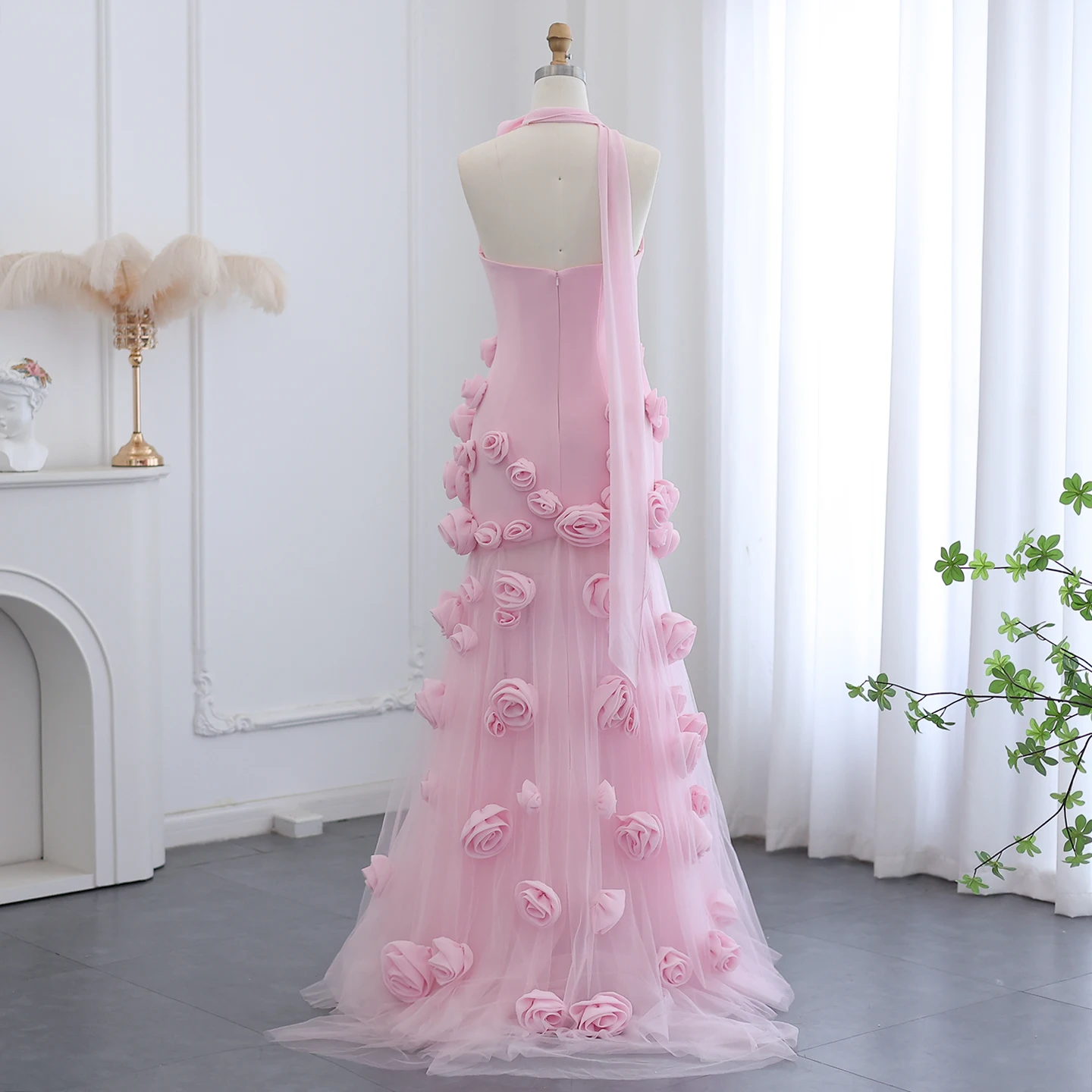 Sharon Said Dubai Elegant Pink Flowers Evening Dresses 2025 Wedding Formal Long Side Slit Girls' Party Dress SS207 Customized image 6