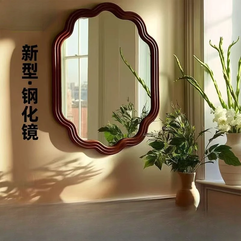 

Medieval style solid wood special-shaped mirror wall-mounted full-length mirror household wall-mounted decorative mirror bedroom