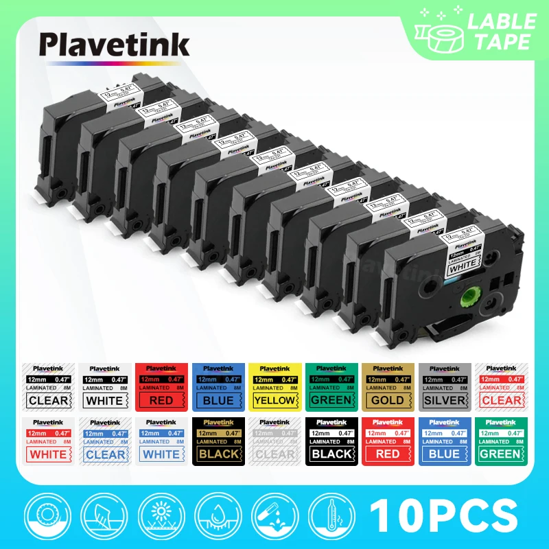 

PLAVETINK 10x TZe-231 TZe-131 TZe-631 Laminated Label Tape Compatible for Brother P-touch H110 D210 H200 E1000pro Label Printer