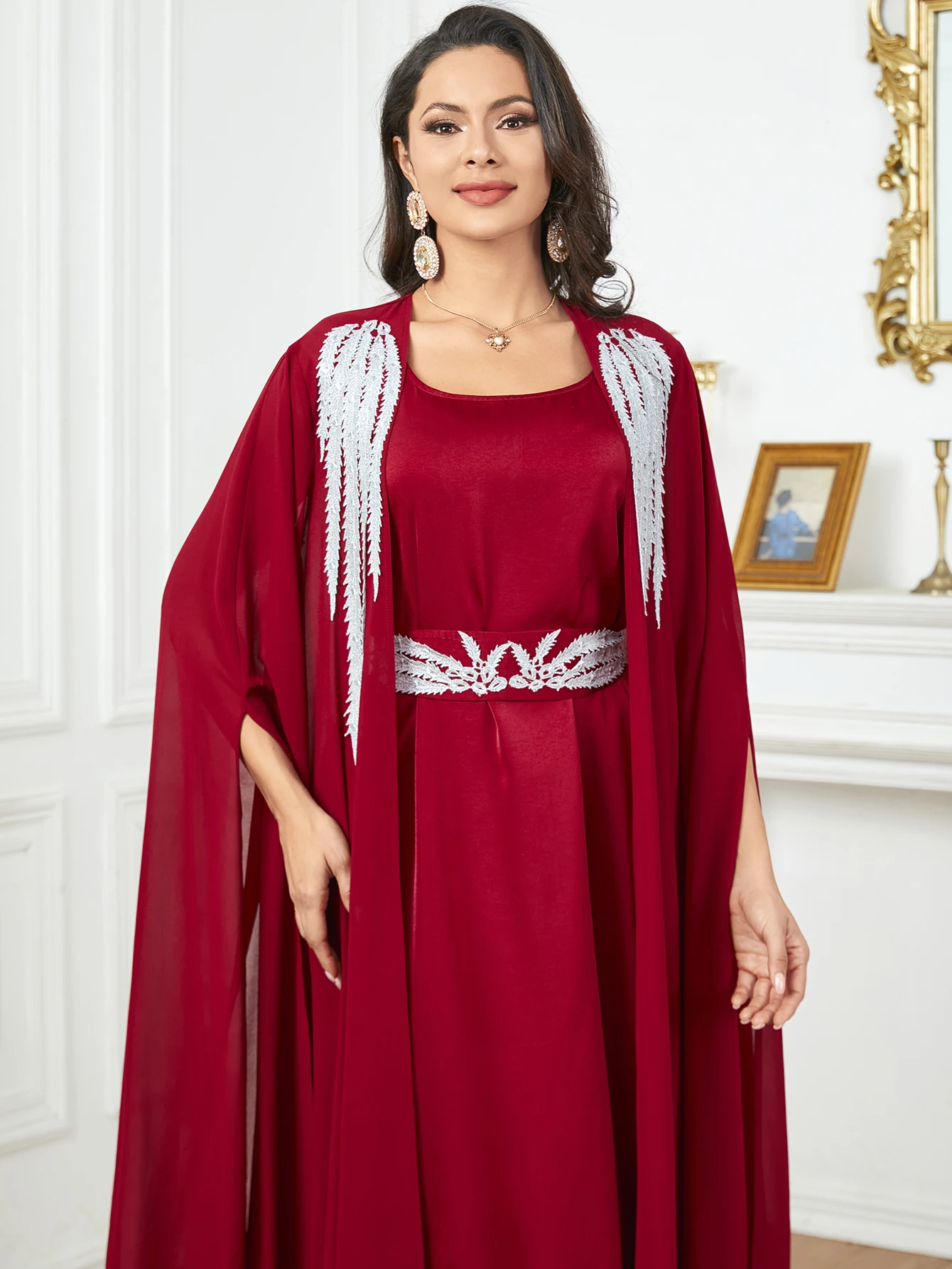 BNSQ Eid Ramadan Muslim Women Dresses Abaya 2 Piece Set Dubai Holiday Long Dress Belt Morocco Kaftan