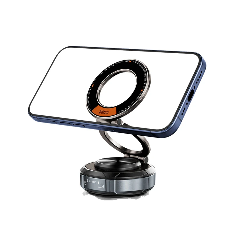 Strong Magnetic Car Phone Holder Foldable Design 90° Adjustable Vacuum Mount for Car/Desk/Bathroom/Universal Use.