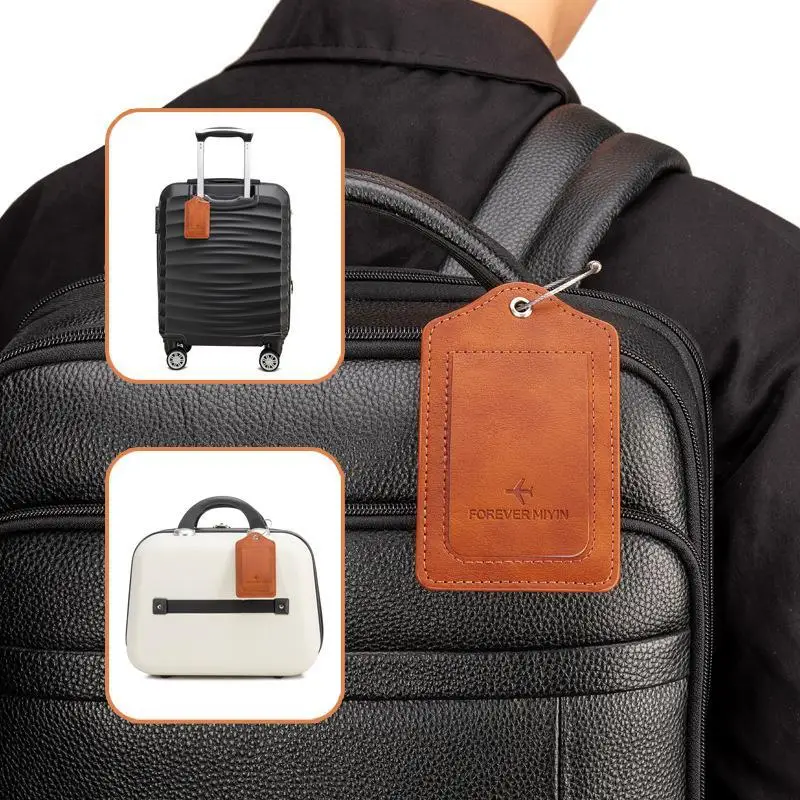 PU Leather Luggage Tag with Anti-loss Wire Rope Loop and Integrated Privacy Cover,Suited for Luggage and Travel Bags