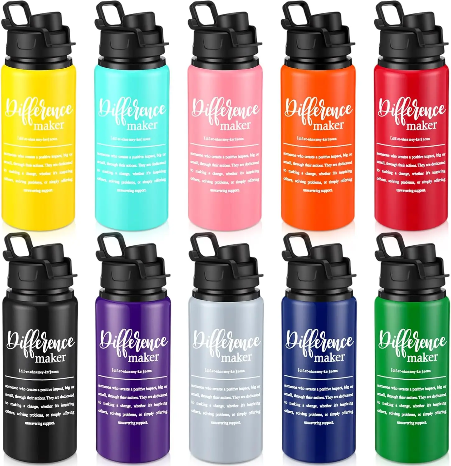 

10 Pcs 20 oz Aluminum Water Bottles Bulk Lightweight Sports Tumblers with Snap Lids for Christmas Employee Gifts