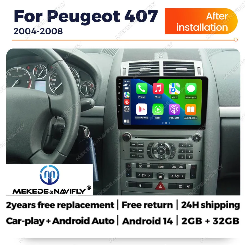 Android 14 Carplay Auto Car Radio For Peugeot 407 1 2004-2011 Multimedia Video Player Monitor Navigation GPS Autoradio Stereo BT