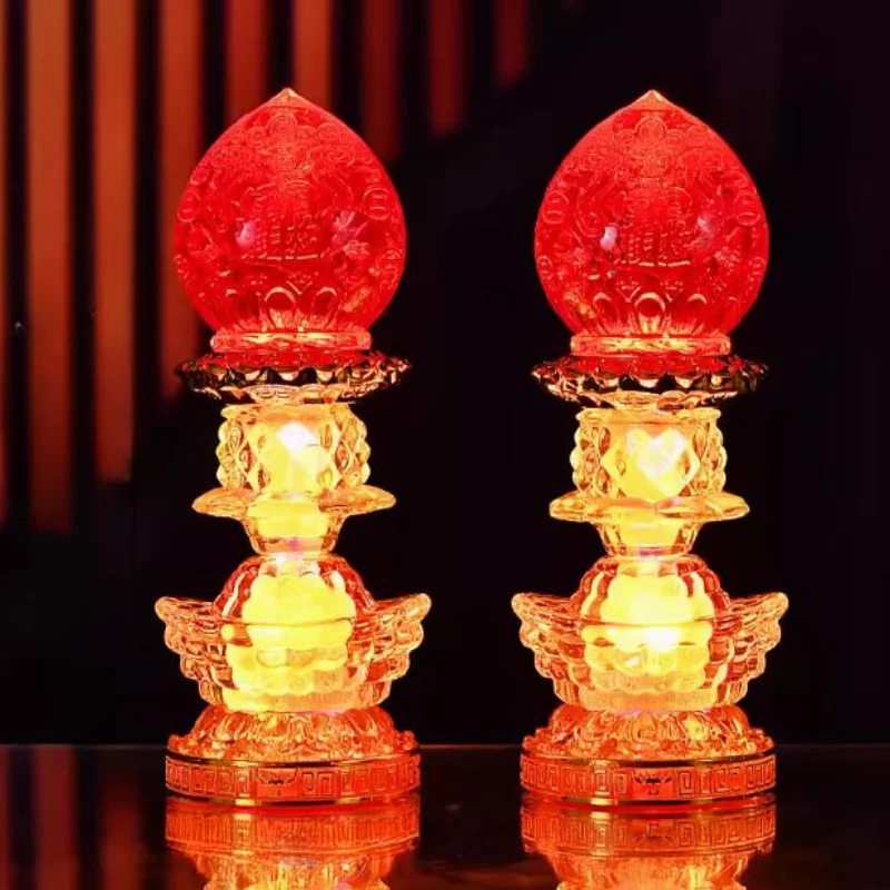 2pcs Plastic Simulated Candle Holder Buddha Hall Desktop Decoration Household Sacrificial Supplies Pray for Auspiciousness