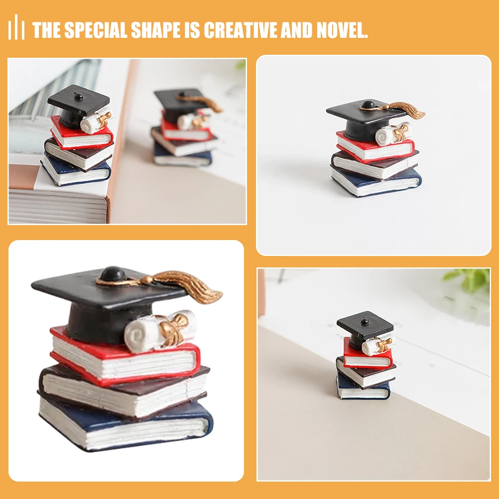 

3Pcs Doctoral Cap and Stacked Books Cake Topper Graduation Cupcake Decor Resin Dessert Ornaments Academic Party Supplies