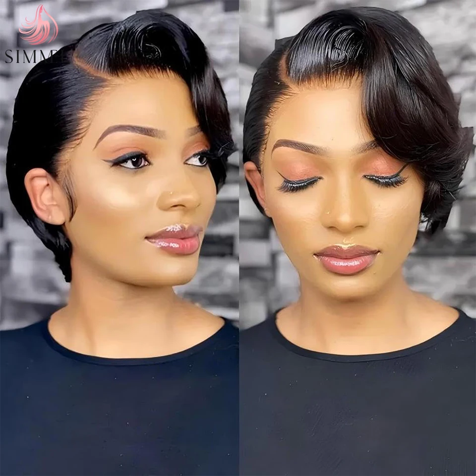 

Парик пикси-каре из натуральных прямых волос, 13x4, с кружевной передней частью, 6 дюймов, с боковым пробором, короткий парик пикси для женщин, предварительно снятая линия роста волос, бразильские волосы