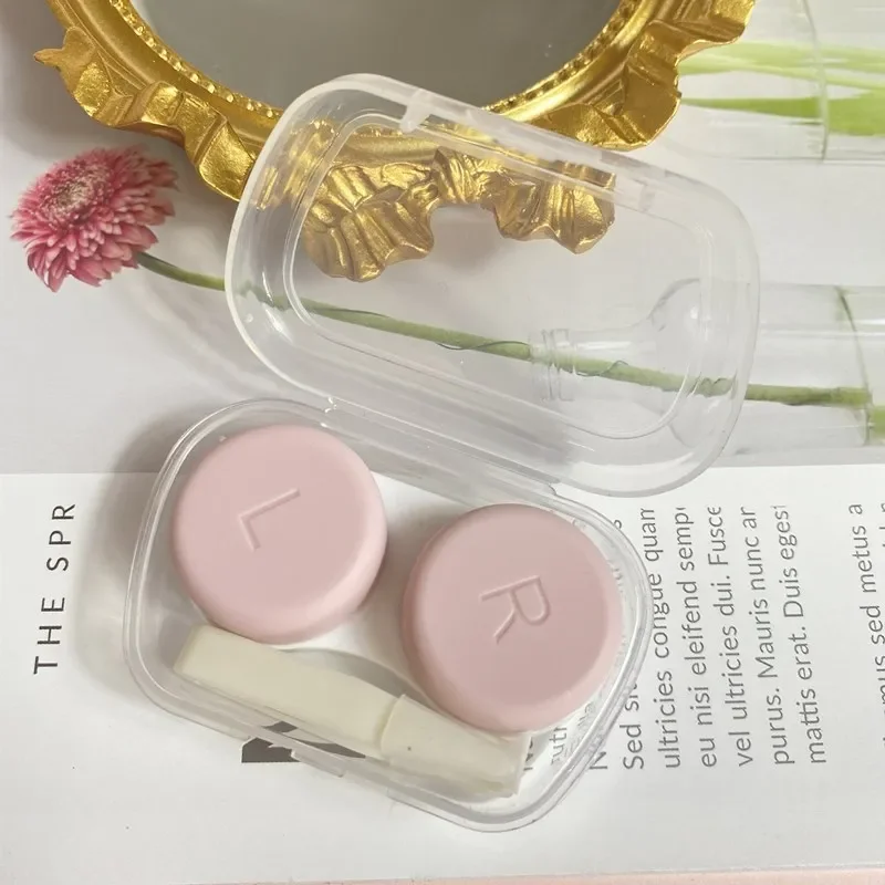 Contact Lens Cases Container Eye Care Kit Organizer Women Solid Color Contact Lens Case Cute Lenses Tweezer Suction Stick Set