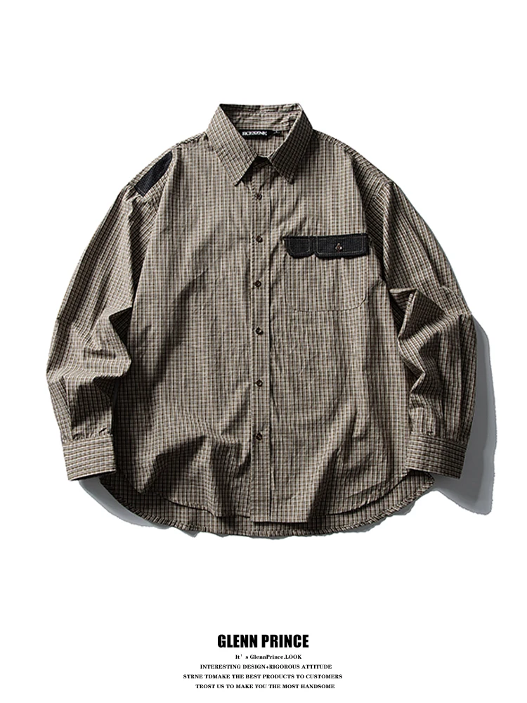 

GPstudio Retro Japanese Sle Plaid Long Sve irt Men's Autumn New Sle Youthful Feeling ket Detail Button up Coat
