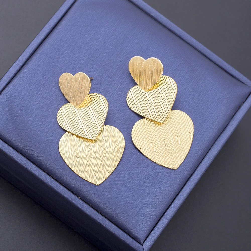 Silver And Gold Color Classics Stripe Heart Earrings For Women Vintage Elegant Valentine\'s Day Gift Daily Wear Stud Jewelry