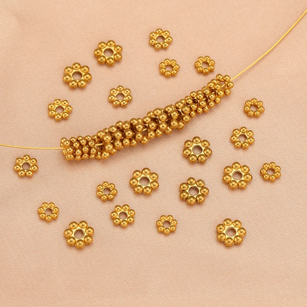 

50pcs Stainless Steel Flower Shape Loose Spacer Beads for DIY Jewelry Making Bracelet Necklaces Findings Accessories Supplies