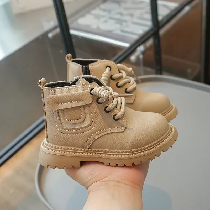 Kids Boots for Boys Fashion Versatile Girls Causal Platform Ankle Boots Spring Autumn New  Children School Leather Boots Zipper