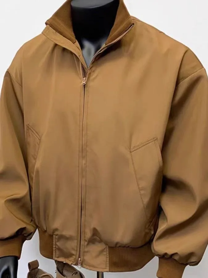 

American Retro Men's Pilot Jaet Loose Fit Lightweight Spring Stand Collar Casual Outerwear Windproof Zipper Closure Coat