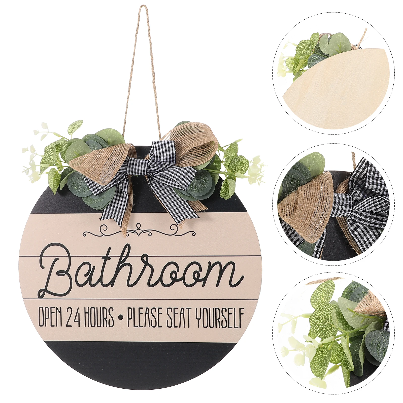 

Rustic Wooden Bathroom Door Sign Welcome Hanging Plaque Farmhouse Decor Funny -Hours Wall Bathroom Signs for Door