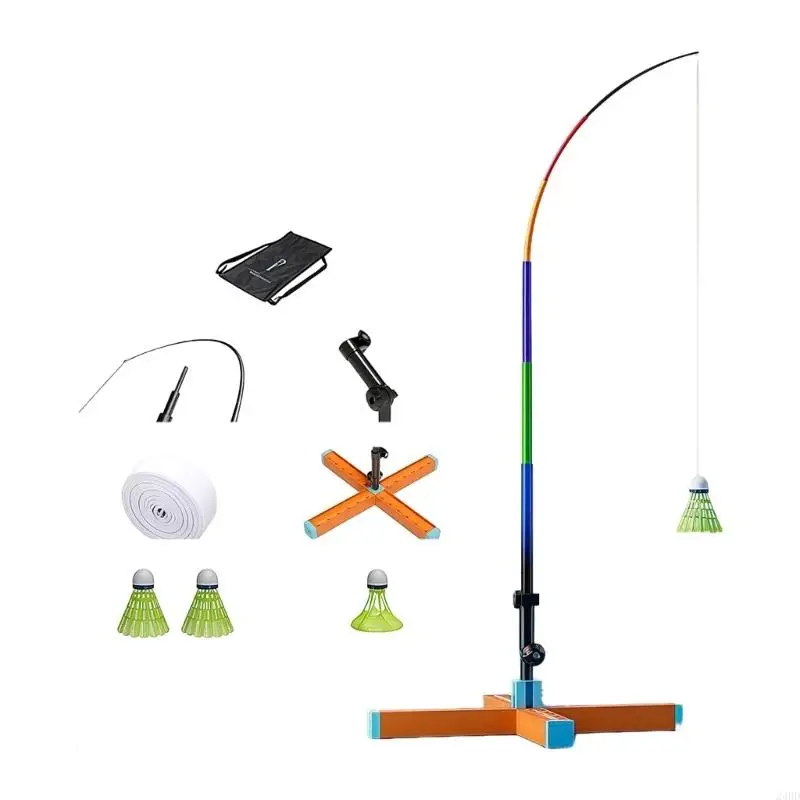 Single-Player Badminton Trainer with Returning Shuttlecock, Telescoping 8-Section Stand and Water-Fillable Base for 24BD