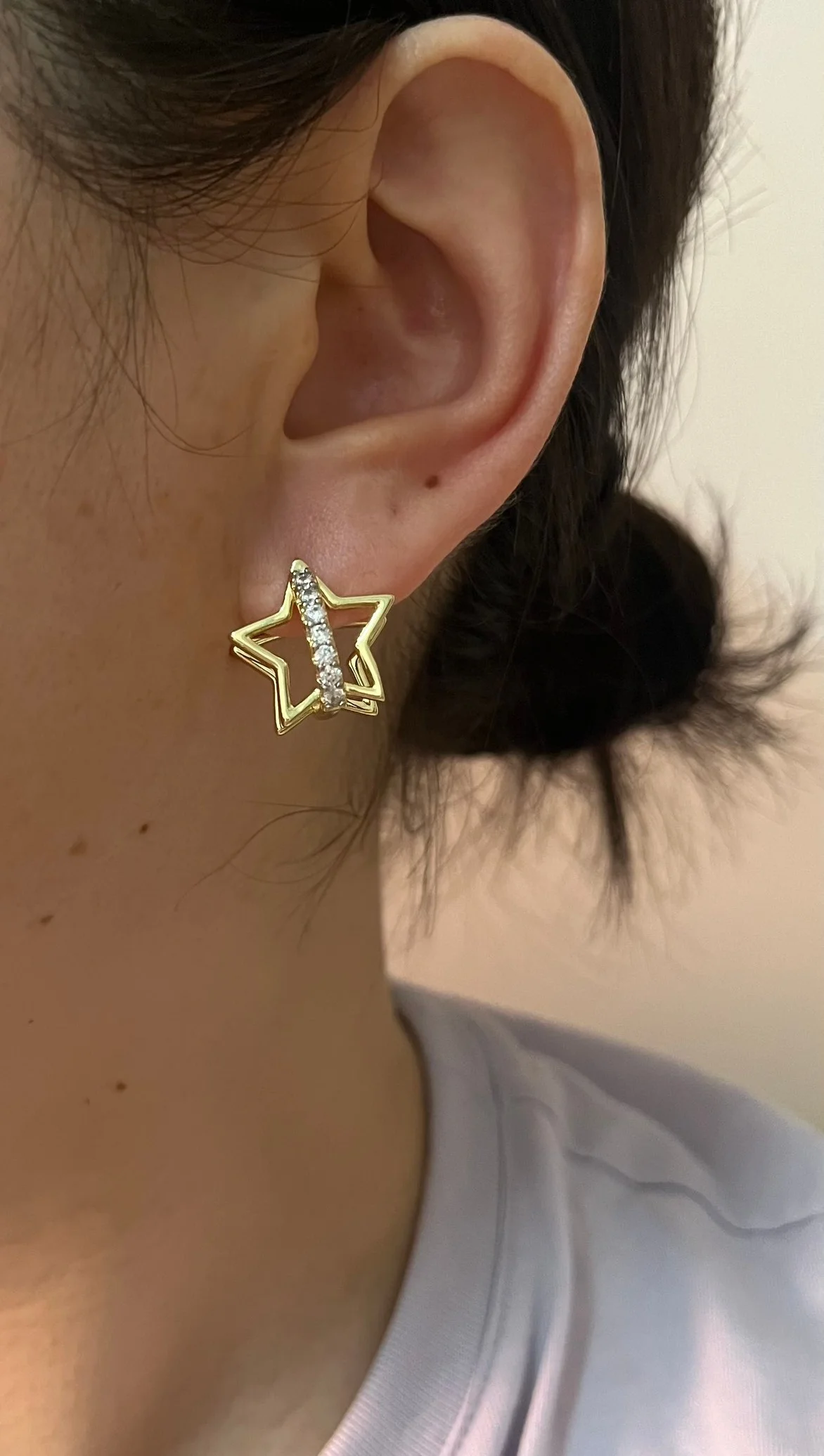 Korean new design fashion jewelry two-color plated metal pentagonal star zircon earrings elegant women's daily work accessories