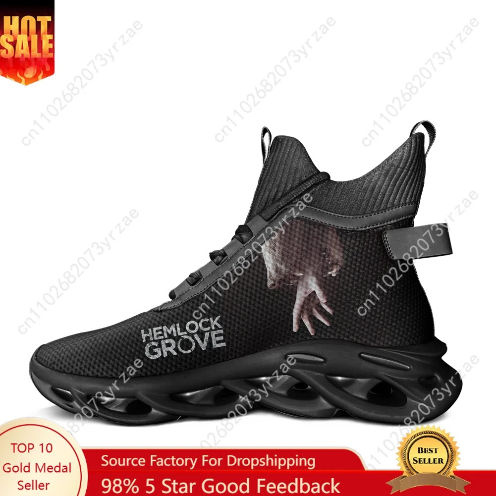 

Hemlock Grove Lace Up Mesh High Top Flats Sneakers Mens Womens Sports Shoe High Quality Fashion Casual Footwear Custom Shoes